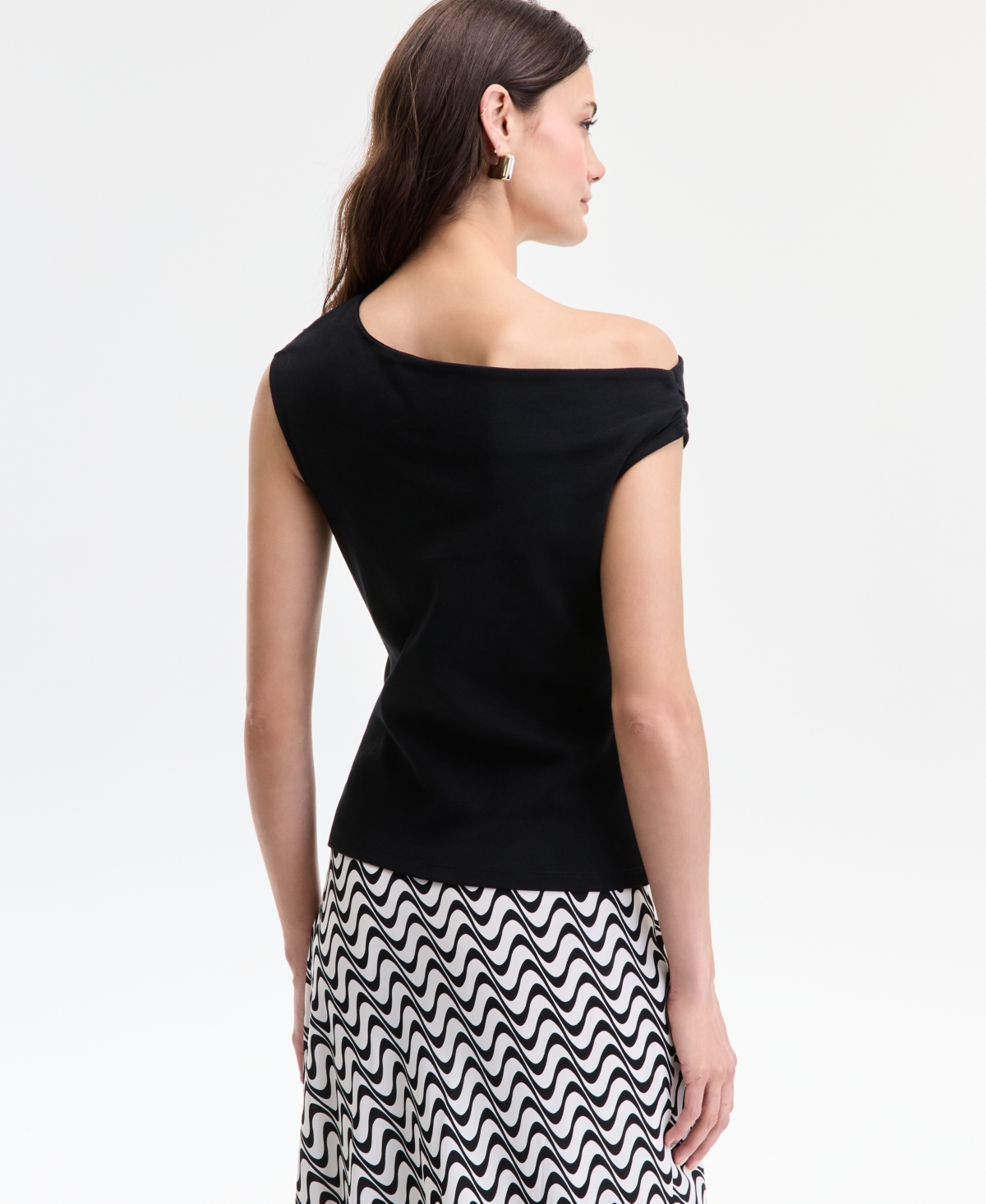 Inc International Concepts Women's Cotton Extended-shoulder Cowlneck Top, Exclusively At Macy's In Black