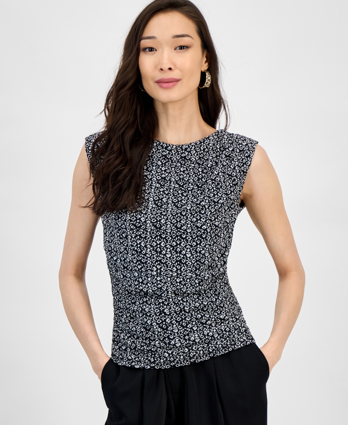 Women's Printed Mesh Tank Top, Exclusively at Macy's - Ivy Palm Blue