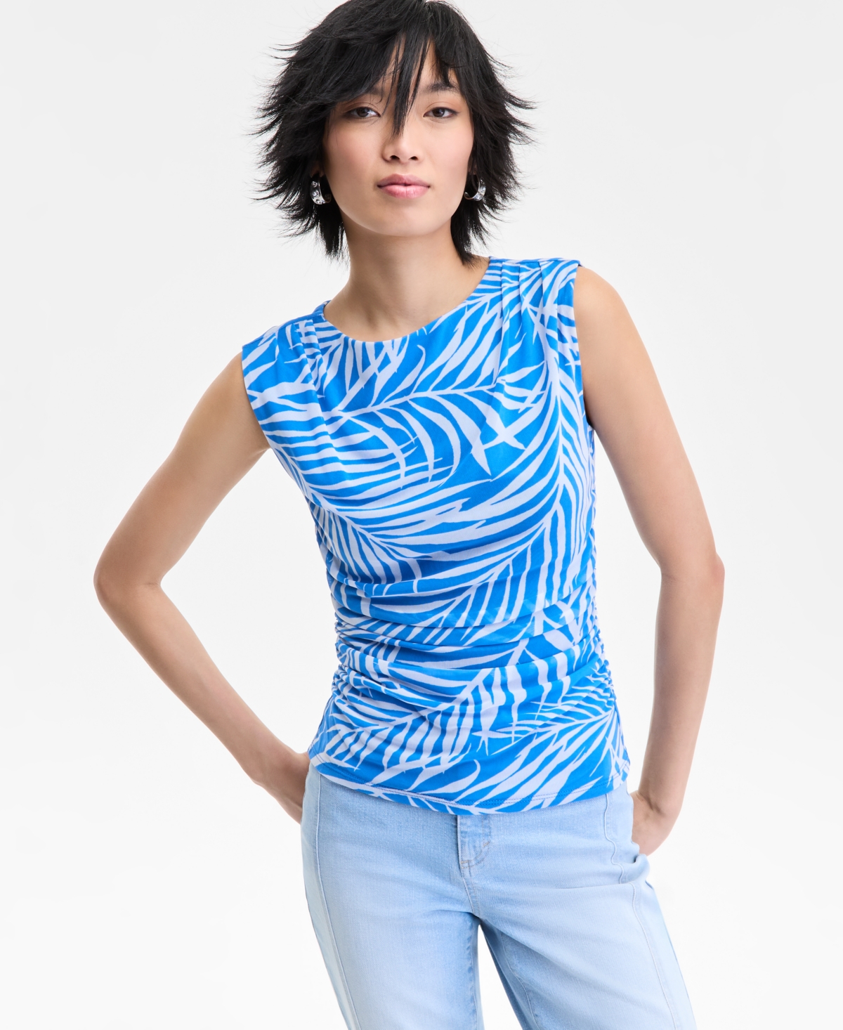 Women's Printed Mesh Tank Top, Exclusively at Macy's - Ivy Palm Blue