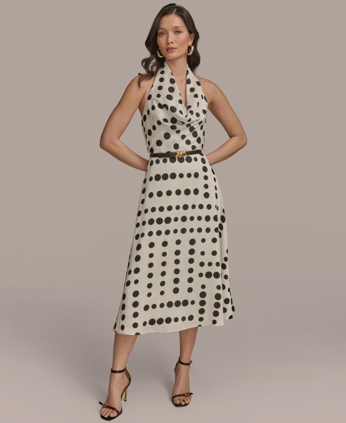 Donna Karan New York Poly Dot Halter Midi Dress In Neutral