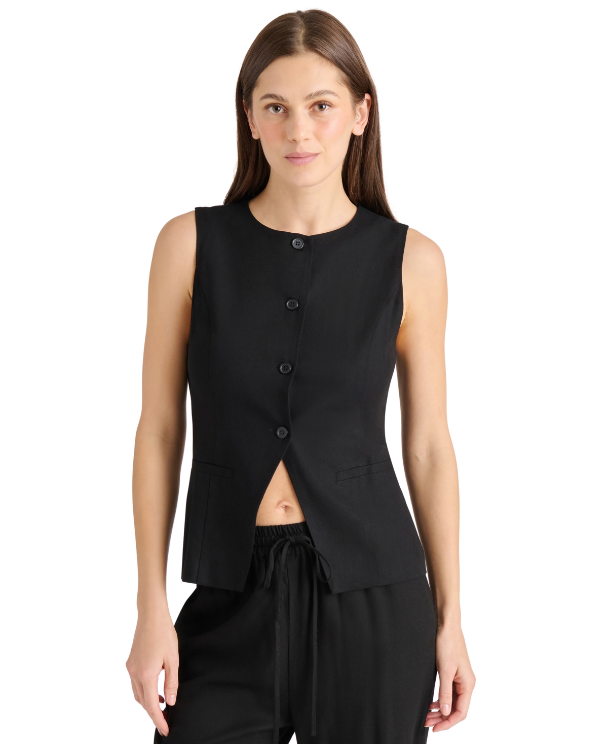 Steve Madden Women's Wesley Crewneck Button-front Vest In Black