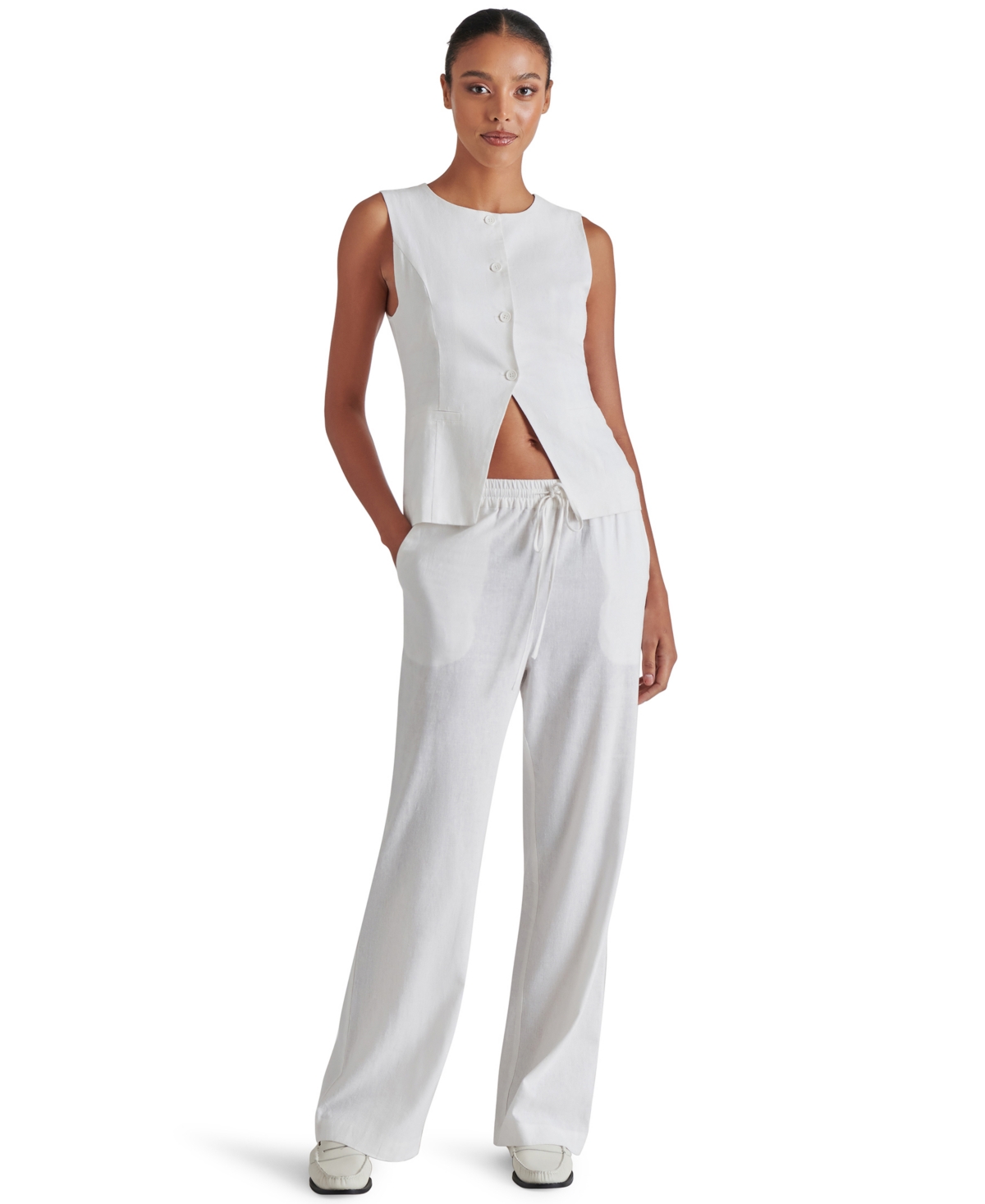 Steve Madden Women's Wesley Crewneck Button-front Vest In White