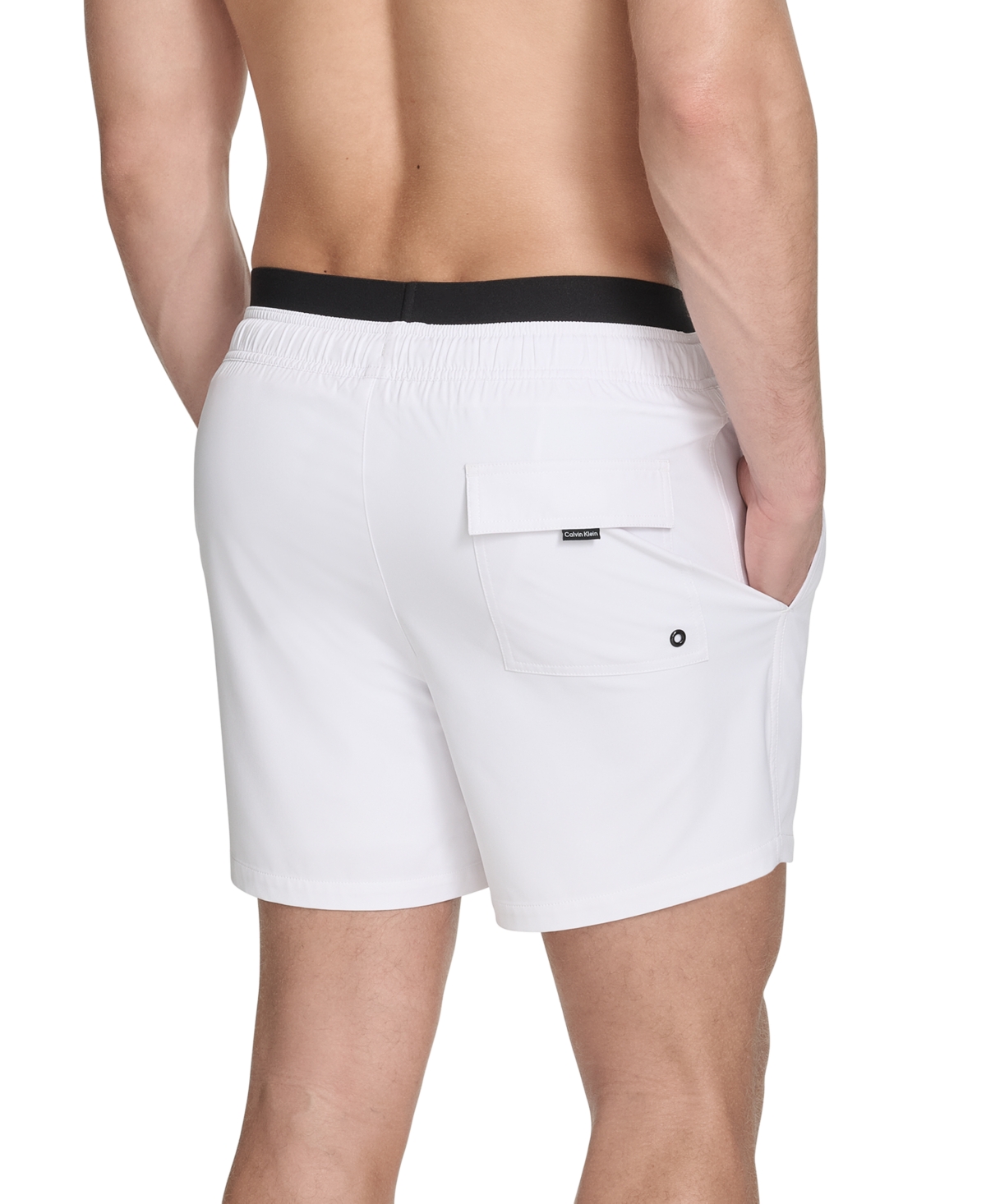 Calvin Klein Men's Logo Elastic Waist Modern Euro 5" Volley Swim Trunks In White