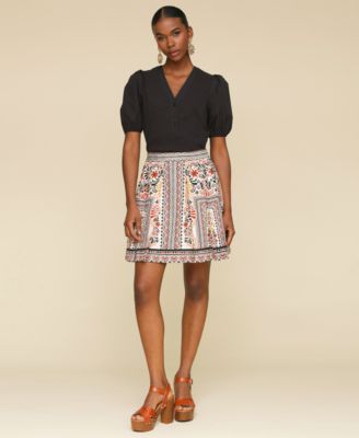 Avec Les Filles Women's Printed Linen-Blend Pleated Mini Skirt