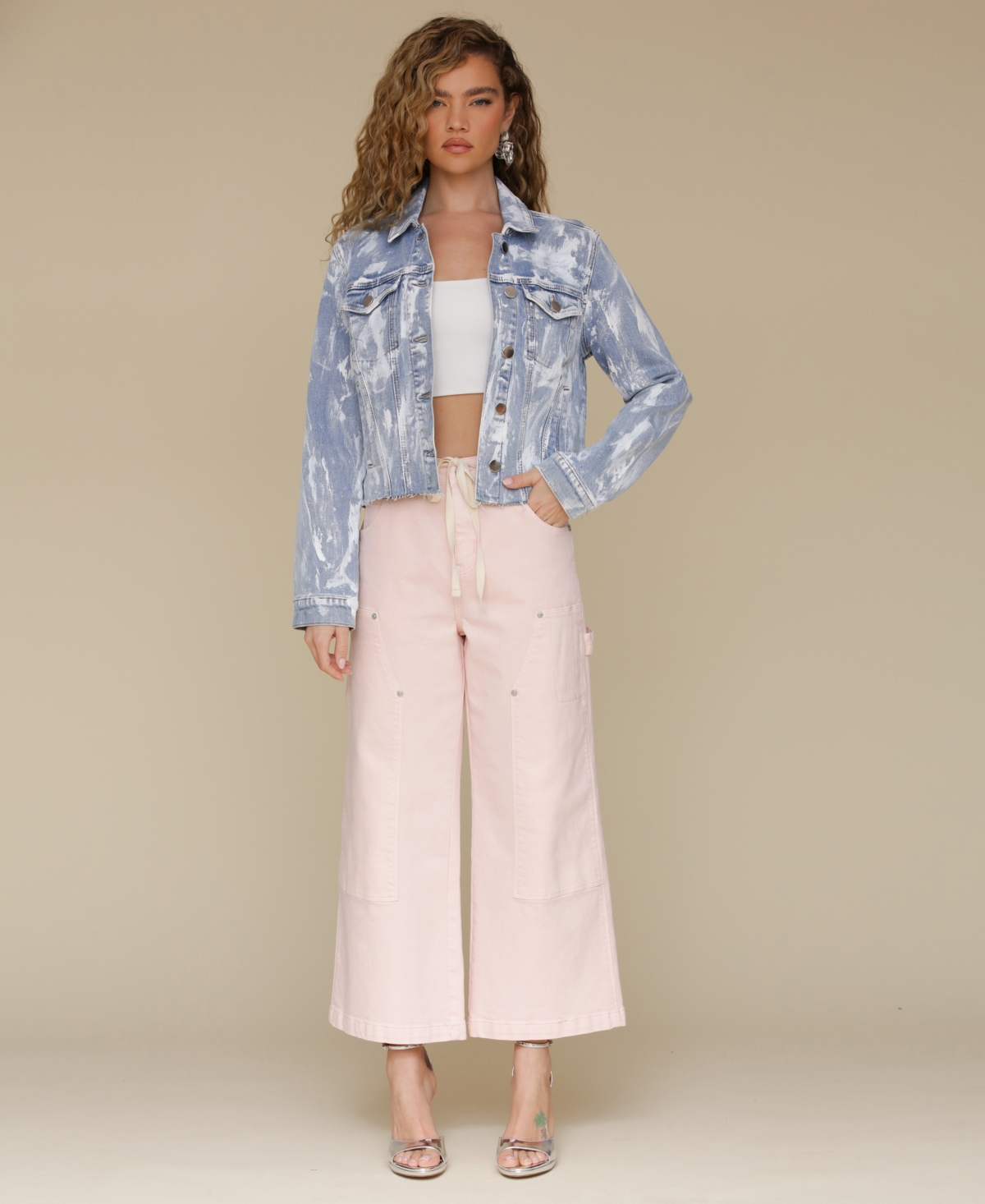 Avec Les Filles Raw Edge Crop Trucker Jacket In Painted Blue