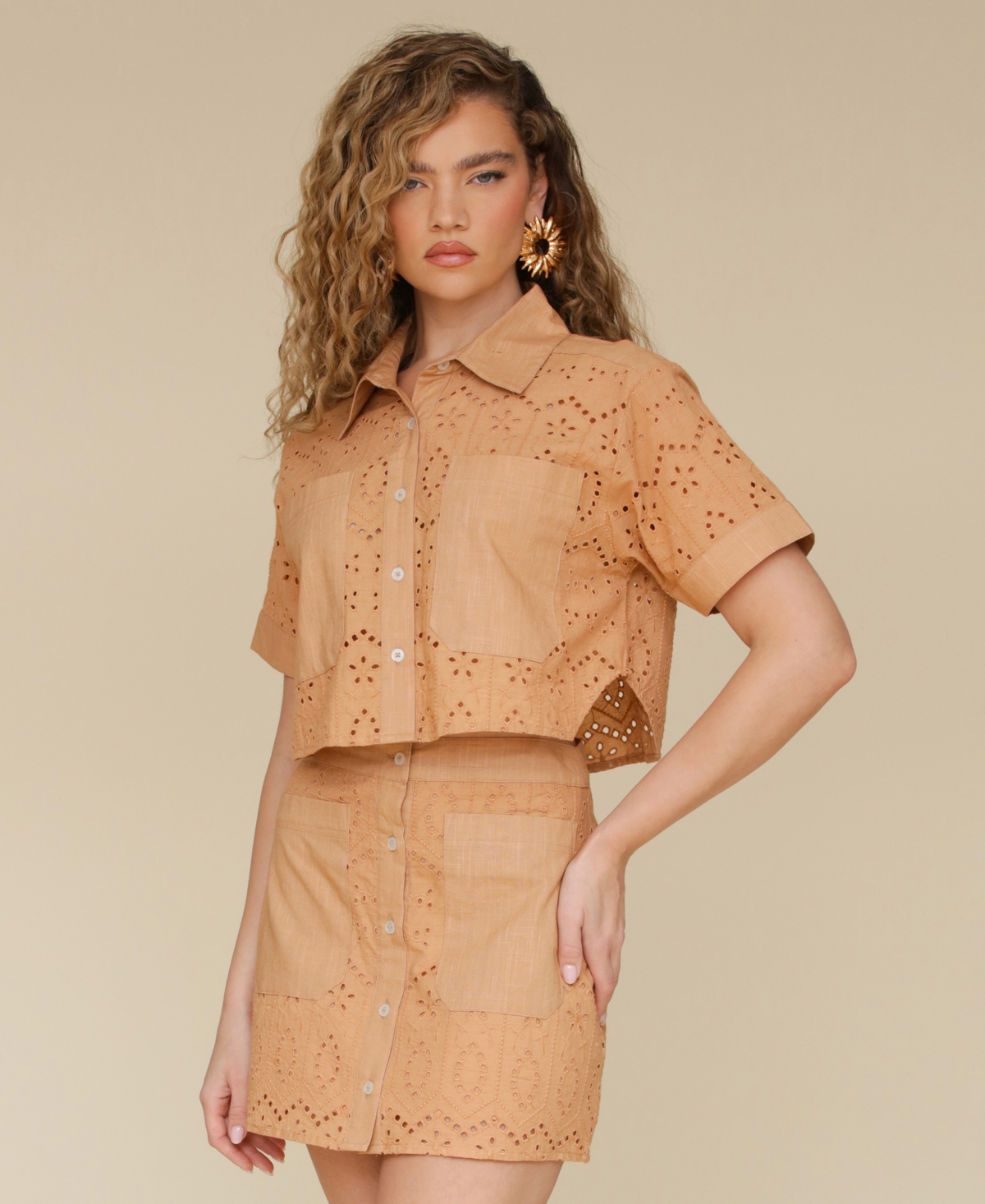 Avec Les Filles Eyelet Block Boxy Shirt