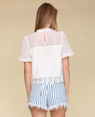 Women's Lace Puff-Sleeve Top
