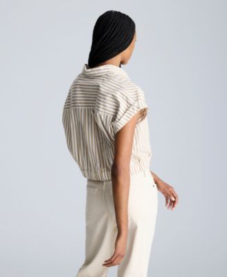 Women's Striped Short Dolman-Sleeve Cropped Shirt