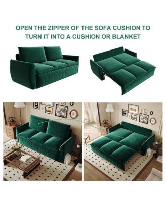 70.9" Convertible Sofa Bed with Pillow & Blanket, Green Velvet