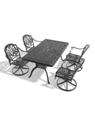 Streamdale 5-Pc Cast Aluminum Dining Set, 4 Swivel Chairs & Rectangular Table, Black Frame