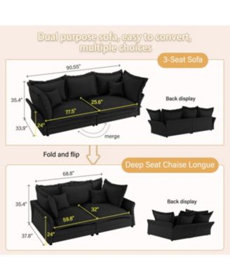 90.55" Modern Sofa with Deep Seat and Pillows, Convertible Chaise for Home Offices