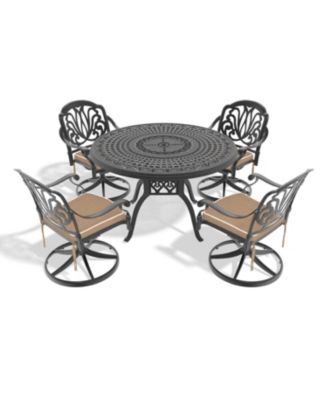 Streamdale 5-Pc Cast Aluminum Dining Set, 4 Swivel Chairs, 47" Round Table