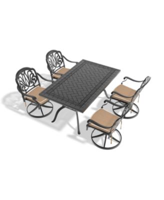 Streamdale 5-Pc Cast Aluminum Dining Set, 4 Swivel Chairs & Rectangular Table, Black Frame