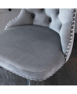 Set of 2 Adjustable Swivel Velvet Barstools with Tufted Back and Chrome Base for Kitchen Island, Home Bar & Pub