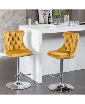 Set of 2 Adjustable Swivel Velvet Barstools with Tufted Back and Chrome Base for Kitchen Island, Home Bar & Pub
