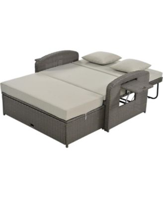 Streamdale PE Wicker Double Chaise Lounge, Reclining, Cushions, Cover, Gray