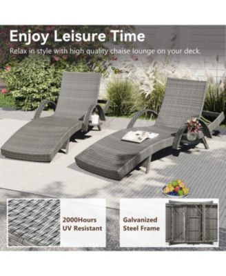 Streamdale 80" Wicker Chaise Lounge Set (2), Reclining, side table, adjustable, Grey