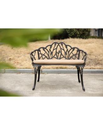 Streamdale Tulip Patio Bench, Metal, Floral Rose, Black/White Cushion