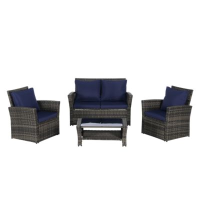 4-Piece Outdoor Patio Furniture Set, Rattan Chairs, Glass Table