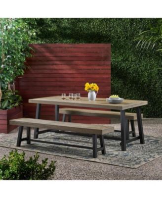 Streamdale Outdoor Acacia Wood 3 Piece Picnic Dining Set, Gray and Rustic Metal