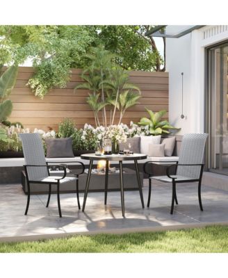 Set of 2 Outdoor Wicker Dining Chairs with Armrests,