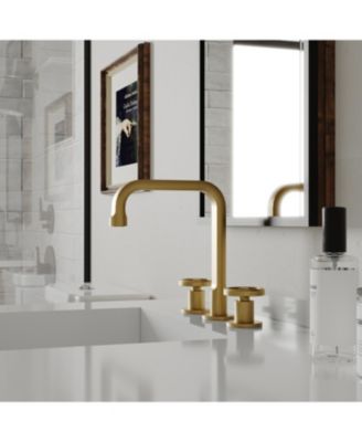 Industry Style 8 in. Widespread Double Handle High-Arc Bathroom Faucet Water-Saving With Drain Kit in Brushed Gold