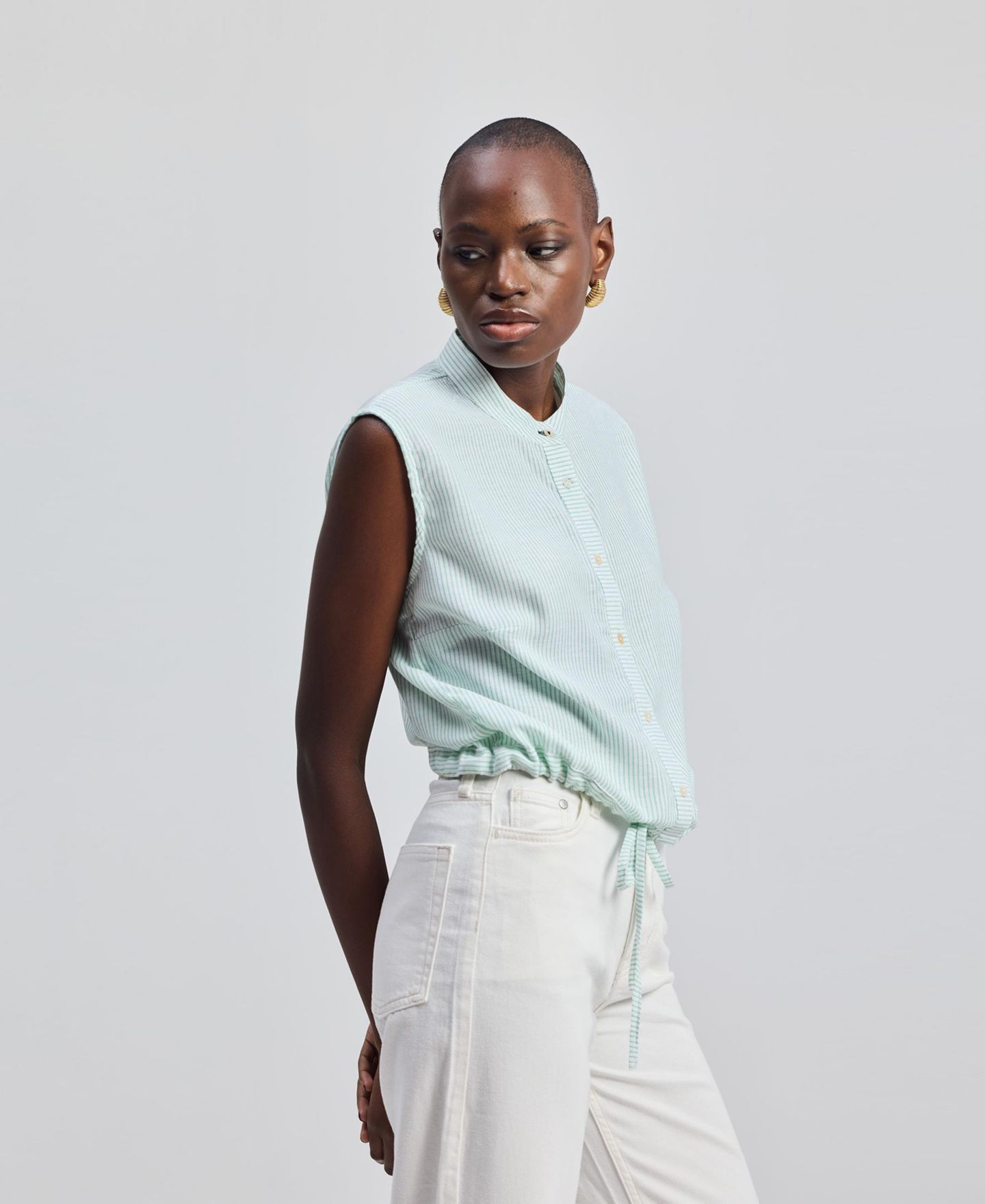 Женская рубашка Reistor Button-down with Waist Drawstring in Stripes, цвет: Parallel Paths — фото 2