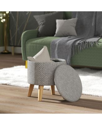 Storage Ottoman, Round Stool Chair with Cushioned Top, Light