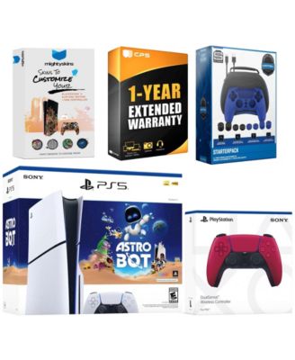 PlayStation 5 Slim Disc Astro Bot Bundle with Extra Controller, Pro Gamer Kit, MightySkins Code and 1 Year Extended Warranty
