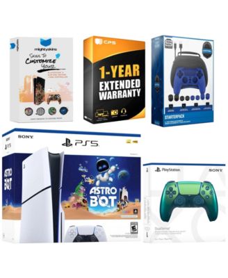 PlayStation 5 Slim Disc Astro Bot Bundle with Extra Controller, Pro Gamer Kit, MightySkins Code and 1 Year Extended Warranty