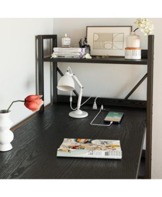 Computer Desk 55" with Power Outlet and Storage Shelves