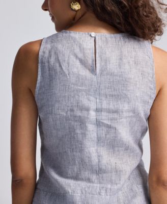 Women's Front-tie Top in Linen Stripes
