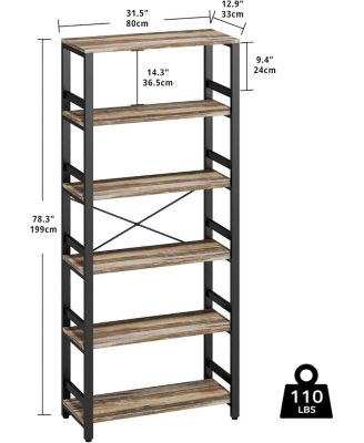 Bookshelf, 31.5in Wide Shelf 6 Tier Bookcase, 110lbs/shelf