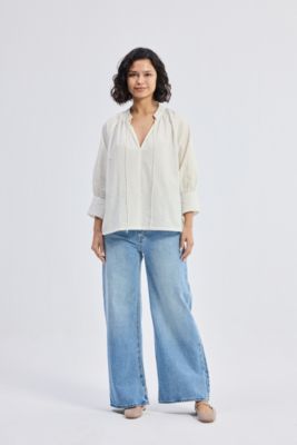 Women's Relaxed Fit Top with Front-tie in Cream