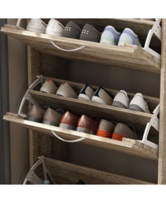 Wooden 3-Door Shoe Cabinet with Shutter Drawers and Adjustable Shelves