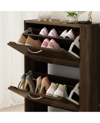 Wooden 3-Door Shoe Cabinet with Shutter Drawers and Adjustable Shelves