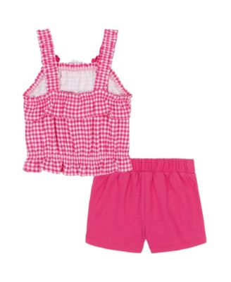 Baby Girls 2-Piece Gingham Popcorn Knit Top and Solid Shorts Set
