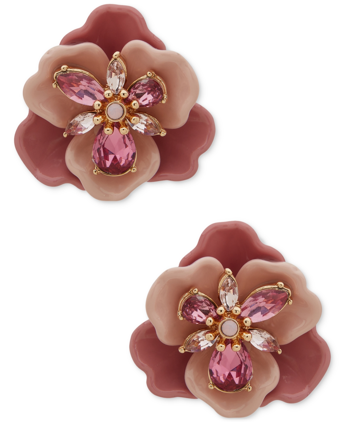 Anne Klein Gold-tone Crystal Flower Button Statement Earrings In Pink