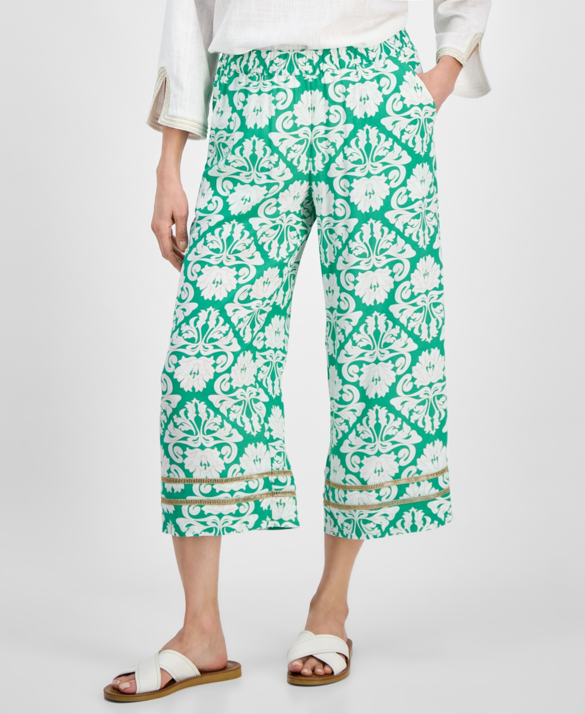 Shop Jm Collection Women's Printed Pull-on Wide-leg Pants, Exclusively At Macy's