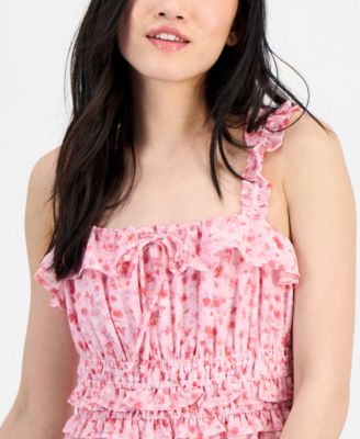 Juniors' Square-Neck Ruffle-Strap Mini Dress