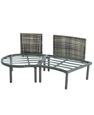 6-Pc Half Moon Patio Sofa Set, Wicker, Glass Tables, Cushions & Pillows - Gray