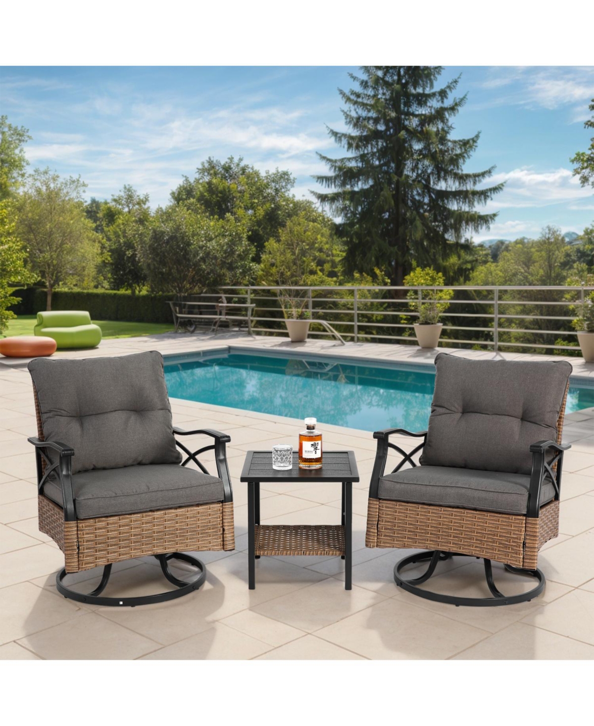 Streamdale 3pc Outdoor Swivel Rocker Set, Table, 2 Chairs, 350lb Cap