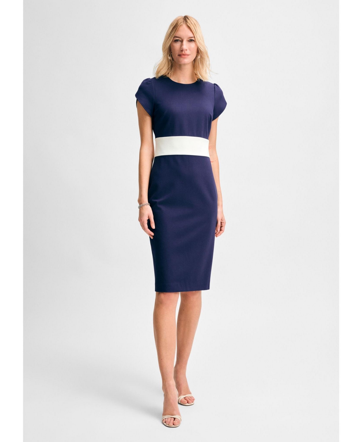 Women's 's Ponte Tulip Sleeve Dress - Navy/white