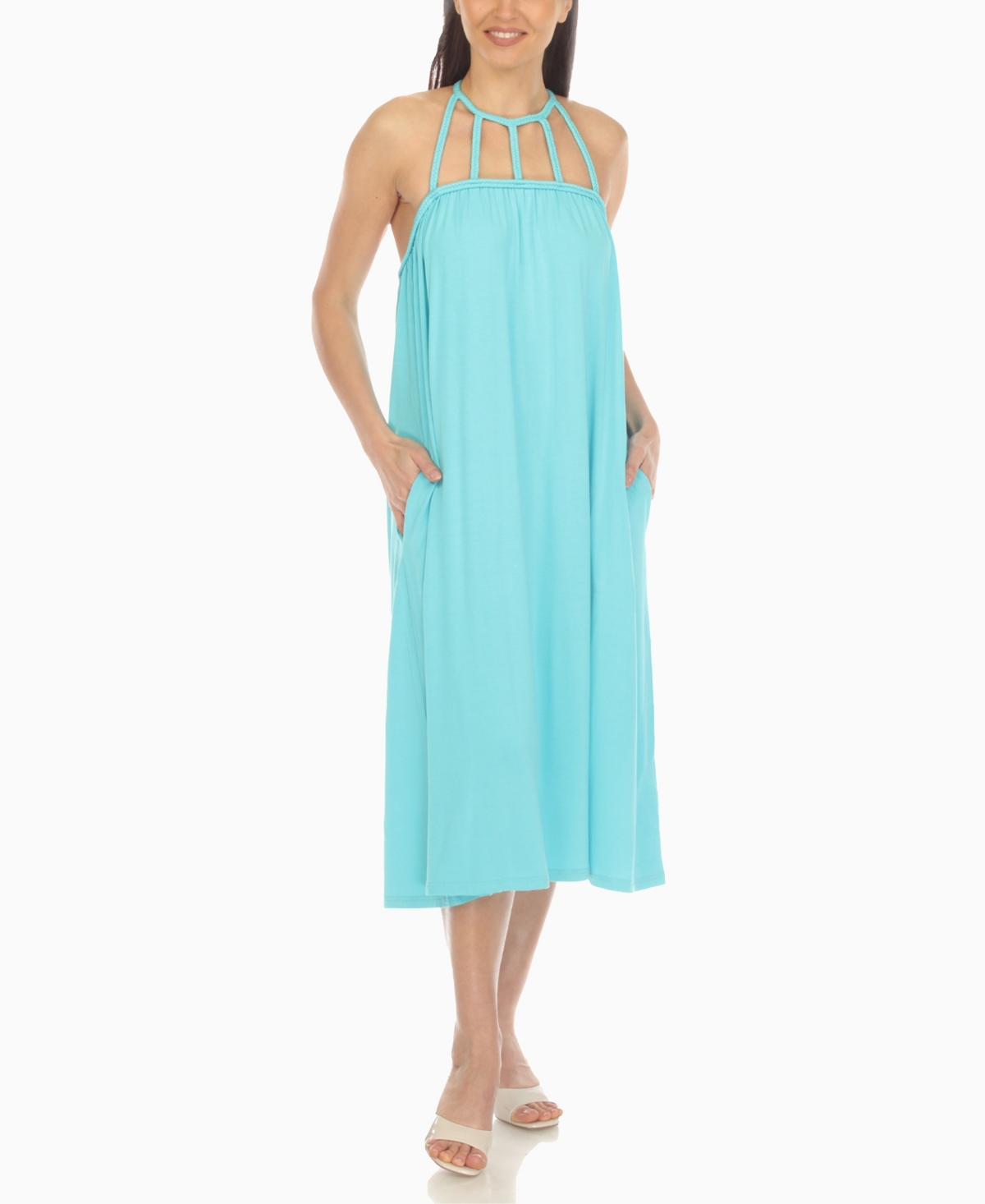 White Mark Women's Braided Strap Midi Dress In Blue Aqua