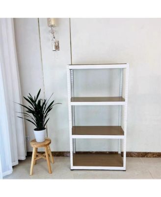 White and Chrome 4 Tier Rectangular Bookshelf Modern Open Shelf with X Shape Cross Bar Design