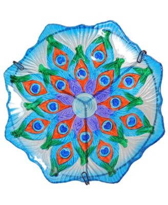 Exquisite Feathers Deck-Mounted/Staked Glass Bird Bath - 11” Diameter - Turquoise