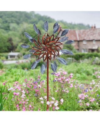 Whirling Petals Powder-Coated Iron Wind Spinner - 48" H - Blue and Brown