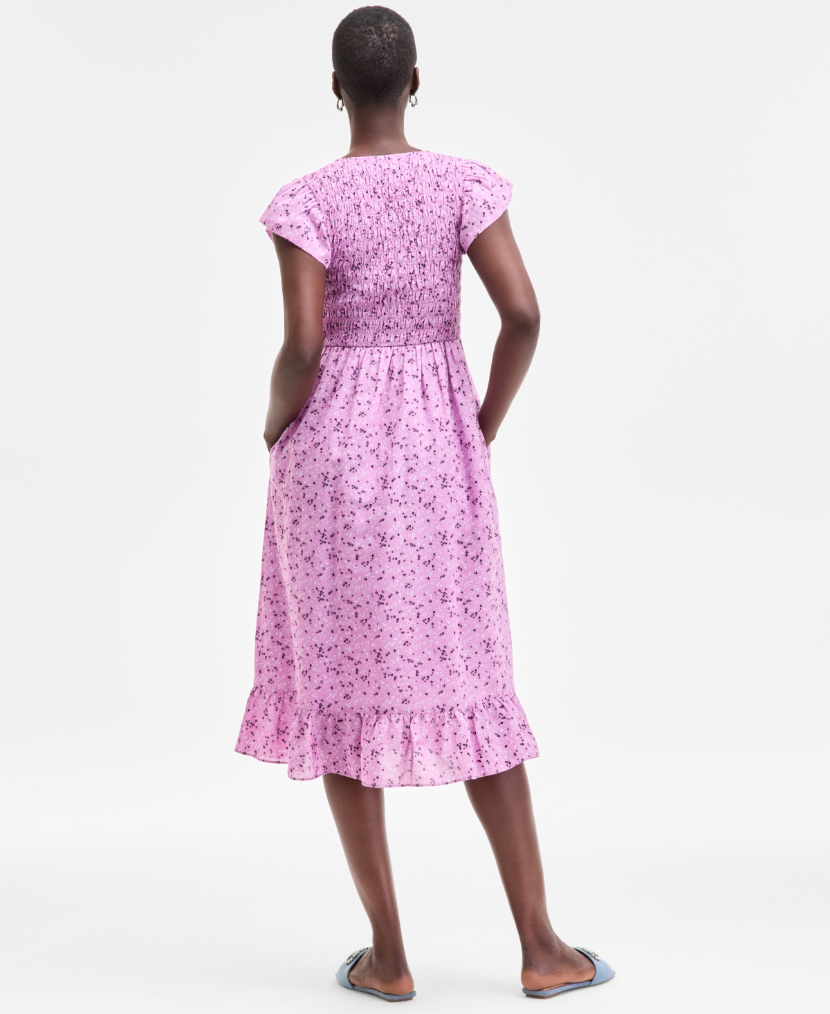 On 34th Women's Printed Smocked Flutter-sleeve Midi Dress, Exclusively At Macy's
