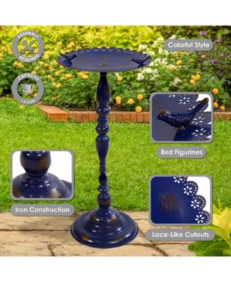 Feathered Friends Iron Pedestal Bird Feeder- 26” H - Blue
