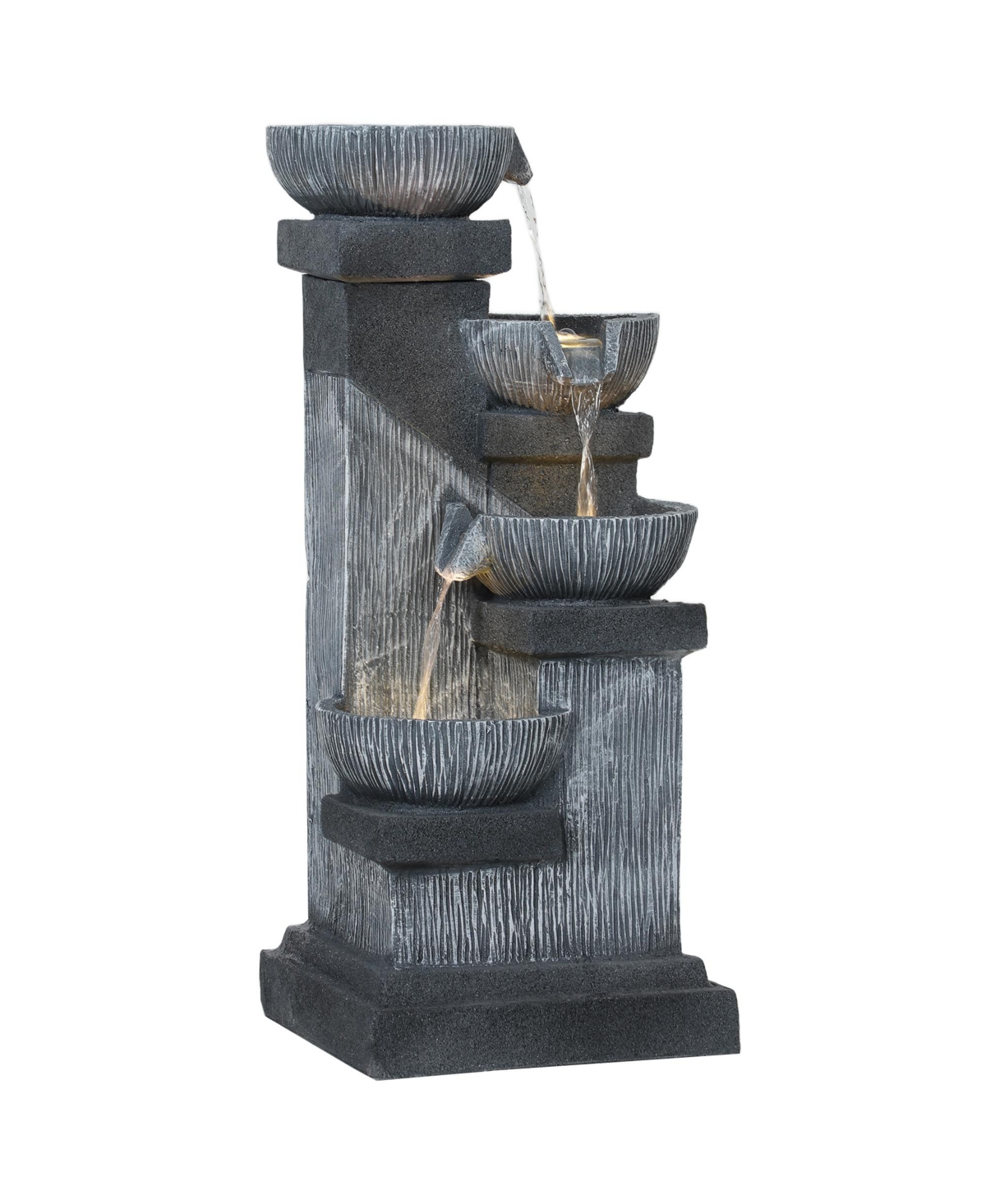 4-Tier 33.5" Outdoor Waterfall Fountain with Led Lights, Pump - Gray